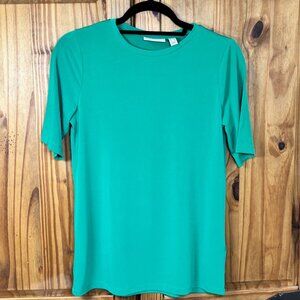 Susan Graver Women's XXS Green Round Neck 3/4 Sleeve Knit Tunic Top Blouse